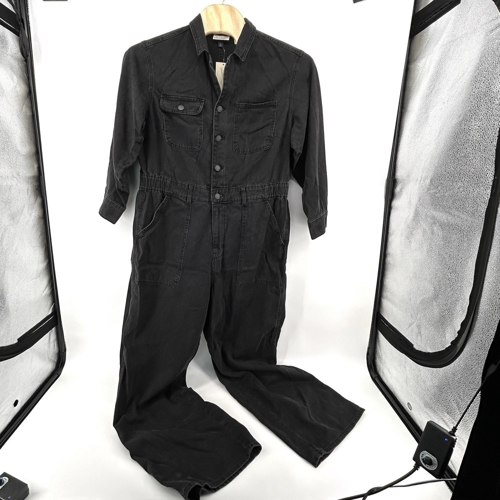 Black Denim Utility Jumpsuit 17 Streetwear Grunge Workwear Wide Leg